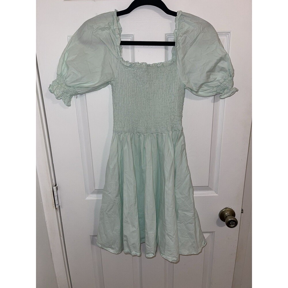 Blue Rain DRESS blue BOHO/PRAIRE Short Sleeve RUCHED Women's Small